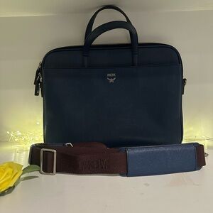 MCM Blue Leather Laptop Bag
